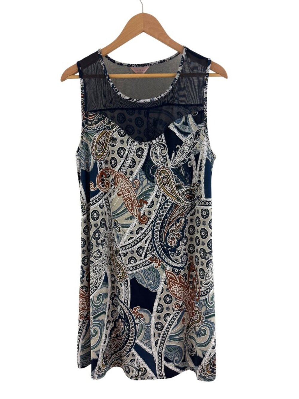 SJS Paisley Print Sleeveless Summer Dress Size L Vacation Sundress Stretch Party